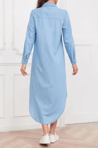 Vista 5 de Vestido camisero midi de mezclilla de manga larga para mujer