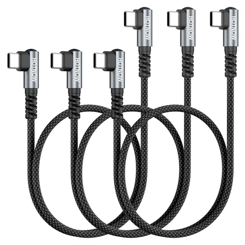 Vista 11 de Cable USB C a USB C en ángulo recto de 0.5 pies, paquete de 3 cables de carga corta USB C de 6 pulgadas, cables de carga rápida de 65 W para iPhone