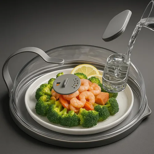 Vista 9 de Cubierta contra salpicaduras de microondas con vaporizador de agua para alimentos, protector de salpicaduras de microondas de vapor de 10 pulgadas