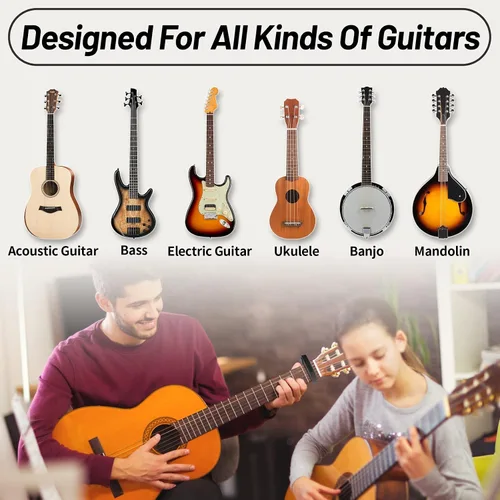 Vista 4 de Cejilla de guitarra, cejilla negra, soporte para púas en la cejilla para guitarra acústica y eléctrica, ukulele, mandolina, banjo (negro)