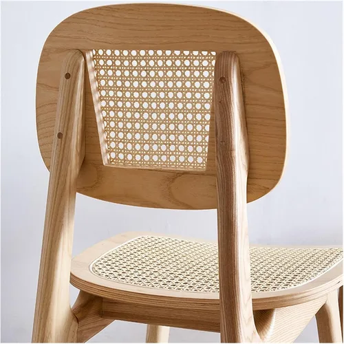 Vista 8 de sillas de comedor Silla de comedor de madera maciza para el hogar Simple Rattan Respaldo Taburete Hotel Maquillaje de madera Cocina moderna