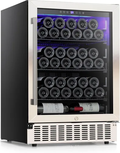 Vista 12 de COWSAR Refrigerador de vino de 28 botellas, refrigerador comercial de bebidas de doble zona, temperatura independiente, LED, enfriador de vino