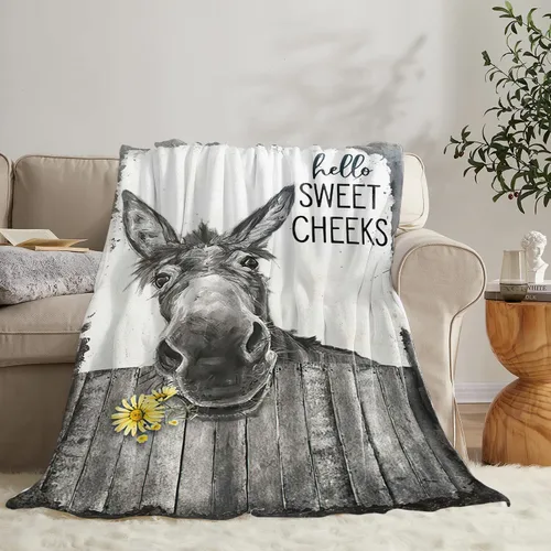 Vista 2 de Manta divertida de burro, bonita manta de flor de burro para niños y adultos, súper cálida, suave y acogedora manta de franela de felpa para sofá
