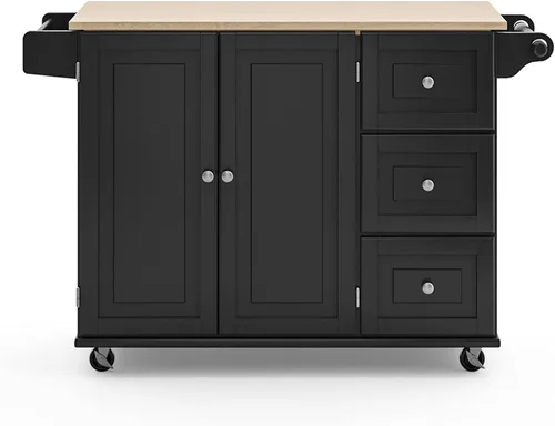 Vista 11 de Homestyles Dolly Madison Carrito de Isla de Cocina Móvil Negro con Barra de Desayuno de Hoja Plegable de Madera