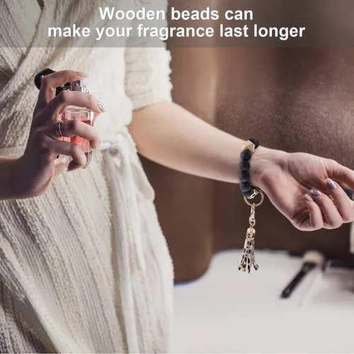 Vista 4 de Pusunas Llaveros para mujer para llavero de automóvil pulsera de pulsera cadenas de silicona con cuentas