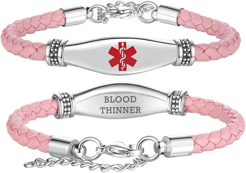 Vista 55 de LinnaLove Pulseras de alerta médica para mujeres, hermosas pulseras de cuero femenino para identificación médica con grabado gratuito