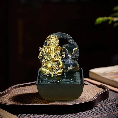 Vista 2 de Ganesha - Estatua de mesa, fuente de mesa, escultura de elefante, figuras de elefante hechas a mano para bar, cafetería, acento decorativo, regalo