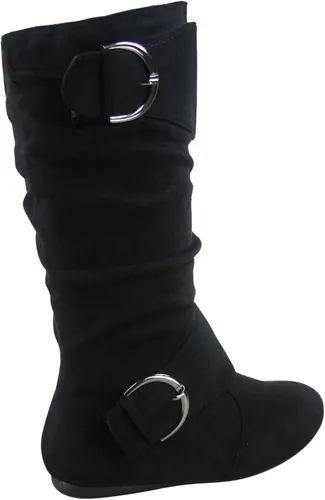 Vista 3 de Botas de media pantorrilla con hebilla de punta redonda cerrada y hebilla lateral con cremallera lateral para mujer