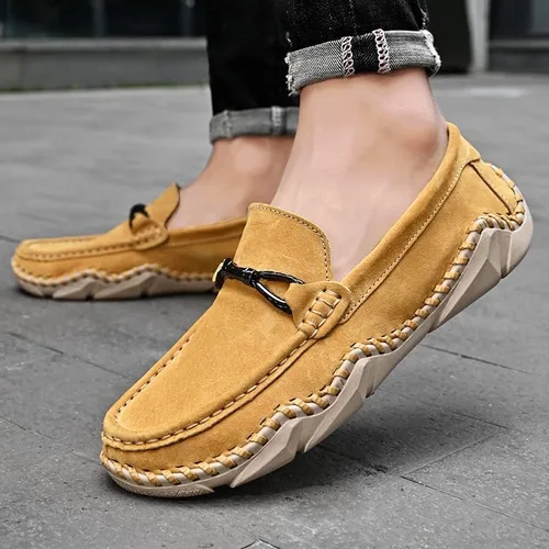 Vista 7 de LUODENGLANG Mens Casual Leather Fashion Slip On Loafers Shoes Moccasins Driving Shoes Hand-Made Dress Shoes Soft
