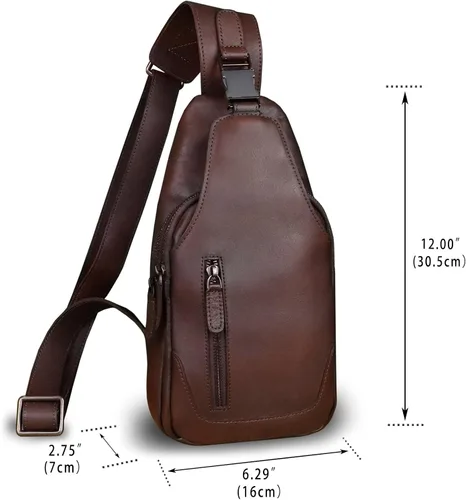 Vista 4 de LRTO Bolso bandolera de cuero genuino hecho a mano para senderismo, motocicleta, retro, sobre el hombro, bolso de pecho