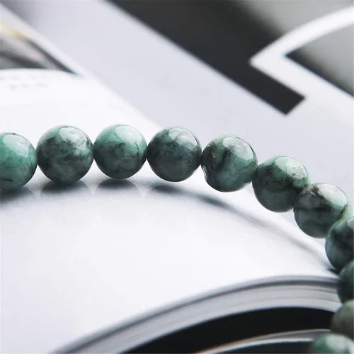 Vista 4 de Pulsera de perlas redondas de piedras preciosas verdes naturales de 0.276 in para mujeres y hombres AAAAA, Cristal, Piedra preciosa esmeralda natural