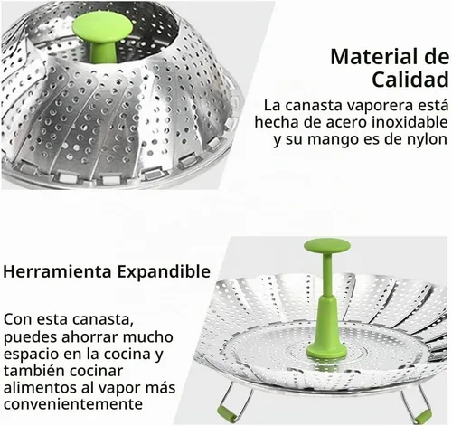 Vista 3 de Cesta de vapor expandible de acero inoxidable para olla, 5.5-9.1 pulgadas