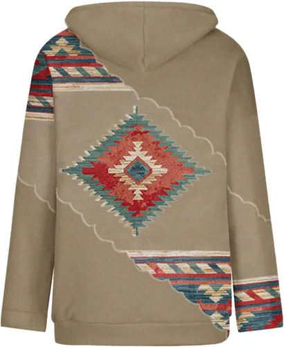 Vista 5 de Ceboyel Women Western Aztec Hoodies Drawstring Sweatshirt Pullover Ethnic Vintage Graphic Shirts Tops Causal Fall Clothes