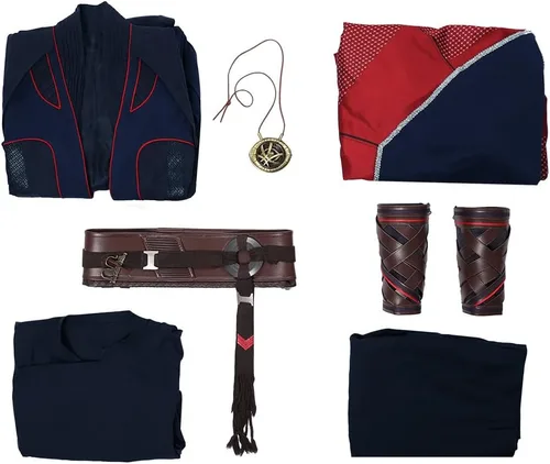 Vista 6 de Disfraz de Dr. Stephen Strange Stephen the Multiverse of Madness para cosplay, camisa, pantalón, bata y collar con capa de capa