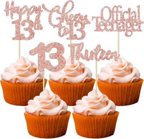 Vista 13 de Paquete de 30 adornos para cupcakes con purpurina de doble dígito para cumpleaños de 10 años, para cumpleaños, aniversario, fiesta, suministros