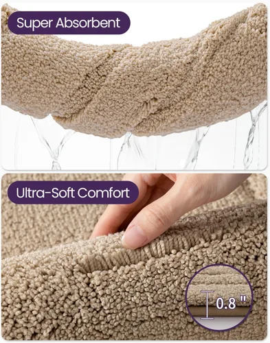 Vista 7 de DEXI Tapetes de baño, 32 x 20 pulgadas, antideslizantes, lavables, absorbentes, de secado rápido, para ducha y fregadero, color beige