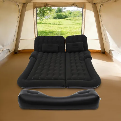 Vista 7 de Colchón inflable de aire para automóvil, cama de aire para campamento, cama de aire gruesa de doble cara con bomba eléctrica, 2 almohadas