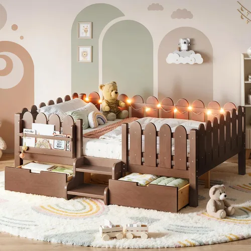 Vista 19 de Bellemave Cama Montessori completa con escaleras y cajones de Escaleras marrones