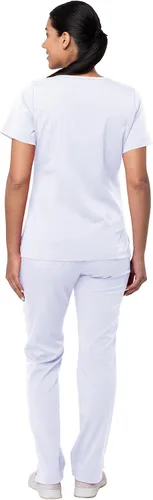 Vista 2 de Adar Pro Breakthrough Plus - Conjunto de uniforme médico para mujer, parte superior con cuello en V mejorado y pantalones con múltiples bolsillos
