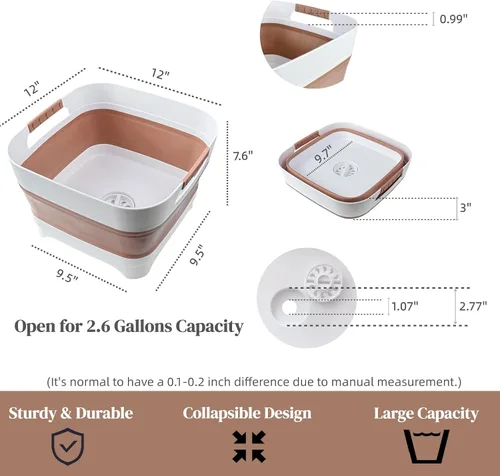 Vista 3 de Lavabo de biberón plegable de 2,6 galones con tapón de drenaje Marrón