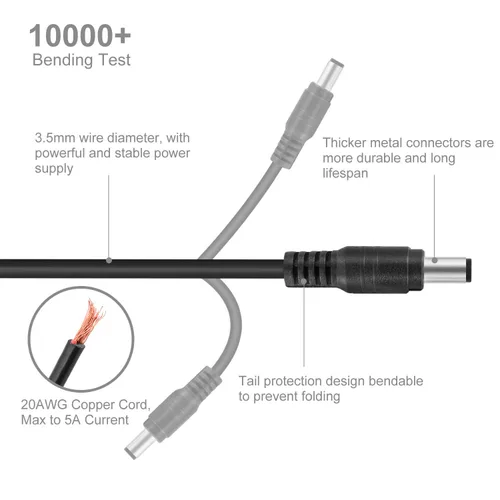 Vista 3 de Cable de extensión macho a macho, cable adaptador de corriente CC de 0.217 x 0.083 in, para tira LED, cámara de vigilancia, cámara de seguridad