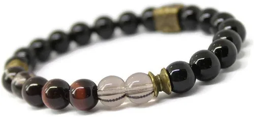 Vista 4 de Pulsera unisex para hombre y bienestar con piedras preciosas para energía positiva/fuerza/valor/con cristales naturales ónix negro, cuarzo ahumado