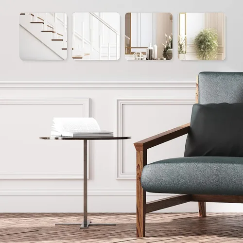Vista 7 de Hojas de espejo flexibles de acrílico de 8 x 6 pulgadas, paquete de 10 azulejos de espejo autoadhesivos cuadrados cortables para pared, calcomanías