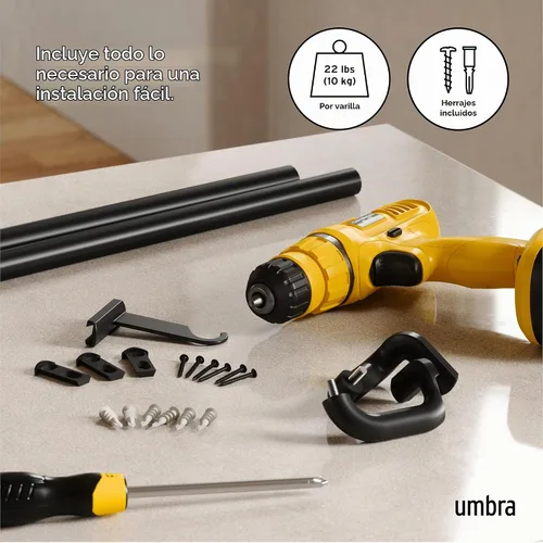 Vista 5 de Umbra Twilight Juego de Barras para Cortinas – Diseño Envolvente Ideal para Paneles Blackout o de Oscurecimiento de Habitación, 30 a 84 Pulgadas