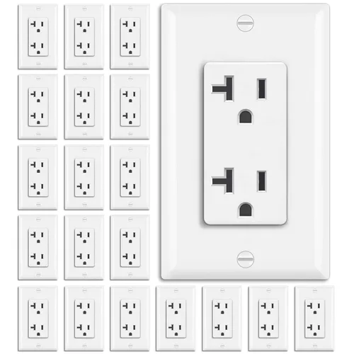 Vista 13 de BESTTEN Paquete de 20 tomas de corriente decoradora de pared de 15 amperios, no resistente a manipulaciones, placa de pared incluida