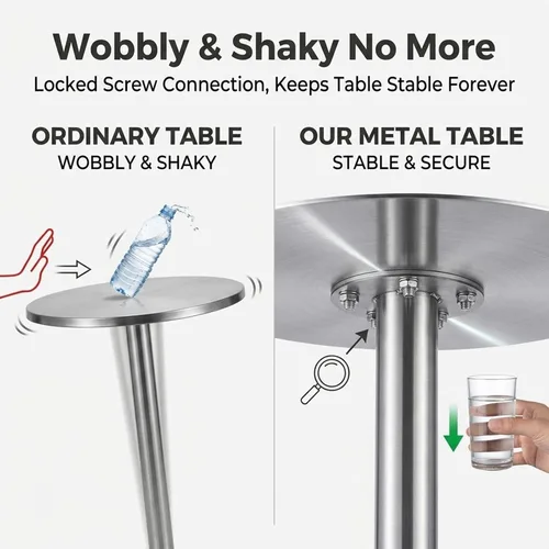 Vista 2 de Stainless Steel Bistro Table, Round or Square, Brushed Metal, 40-80cm