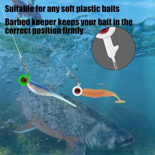 Vista 5 de Alwonder Paquete de 50 anzuelos de pesca en hielo con ojos 3D, llamativos y vívidos señuelos de pez cangrejo de cangrejo de lubina, trucha, cabeza