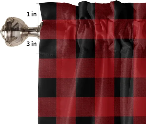 Vista 102 de Cenefa de cortina con lazo rojo de Navidad para ventanas, sala de estar, cocina, baño, granja, bolas de Navidad de acuarela con diseño de bayas
