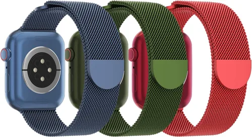 Vista 9 de Paquete de 3 correas de malla metálica compatibles con Apple Watch de 1.496 in 1.575 in 1.614 in 1.654 in 1.732 in 1.772 in 1.811 in 1.929 in