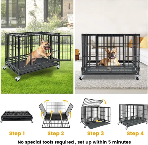 Vista 8 de Jaula apilable de 36 pulgadas para perros de alta ansiedad, medianos y pequeños, jaula indestructible a prueba de escapes para interiores con doble
