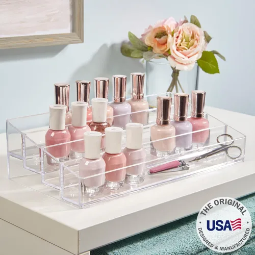 Vista 2 de STORi Organizador de tocador de plástico transparente de varios niveles Soporte rectangular de 4 niveles para maquillaje, paletas de sombras