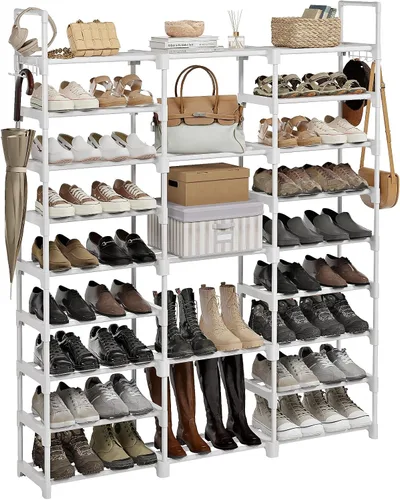 Vista 8 de WOWLIVE Zapatero de 9 niveles, almacenamiento de zapatos, organizador de zapatos de 30-35 pares, unidad de torre de zapatos, estante de tubos