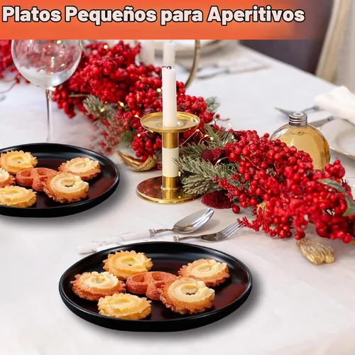 Vista 12 de Jeffbaubl 6 platos de cerámica, 5.9 pulgadas, negro, redondos Negro-6 piezas