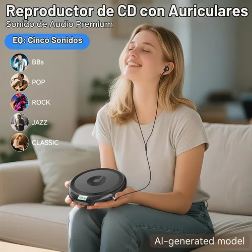 Vista 3 de Reproductor de CD portátil con auriculares, reproductor de CD KOVCDVI Negro