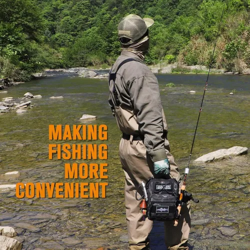 Vista 7 de Dovesun Mochila Pequeña de Pesca, Mochila Bandolera Impermeable para Pesca con Mosca con Cajas de Aparejos