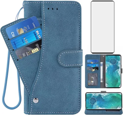 Vista 8 de Asuwish Funda compatible con Moto Edge Plus 2020 y protector de pantalla de vidrio templado, soporte para tarjetas de crédito, accesorios celulares