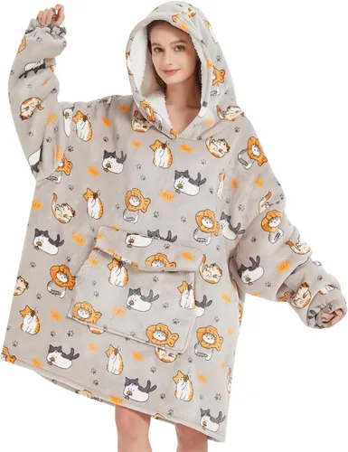 Vista 19 de Mewkou Manta con capucha para adultos, manta de forro polar Sherpa de gran tamaño con capucha para mujeres y hombres, café