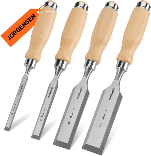 Vista 9 de Jorgensen - Juego de 4 cinceles de madera, cinceles de acero de aleación de cromo con borde biselado, cinceles de madera para carpintería, mango