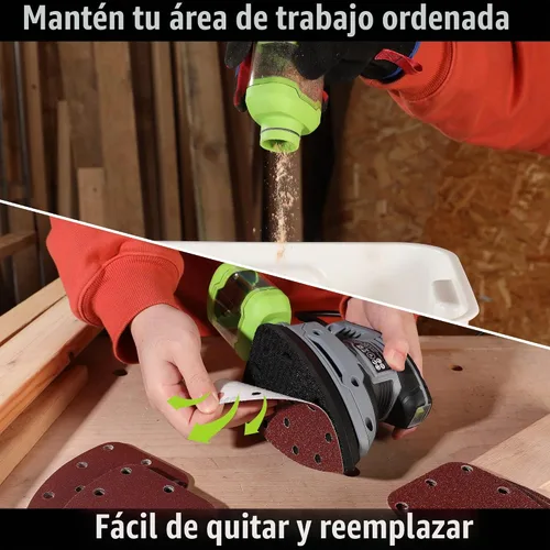 Vista 6 de WORKPRO Lijadora de detalles, lijadora eléctrica compacta de 13,000 OPM con colector de polvo, lijadora eléctrica de 1.6 amperios con 15 piezas