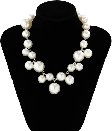Vista 4 de Collar de perlas para mujer, collar de perlas gruesas, collar de perlas grandes, collar de perlas exageradas, regalo de joyería para niñas