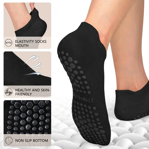 Vista 7 de 5 pares de calcetines de pilates, calcetines de yoga con agarres para mujer, antideslizantes, pilates, entrenamiento, barra pura, ballet, danza