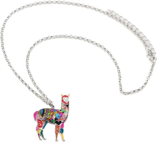 Vista 4 de BONSNY Aleación de esmalte de zinc América del Sur Floral Alpaca collar cadena colgante joyería para mujeres niñas encantos regalo
