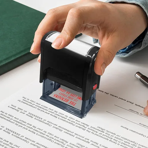 Vista 6 de Sellos personalizados, autoentintados, sellos de dirección de retorno, sello de nombre de firma, sello de texto comercial, hasta 3 líneas (pequeño)