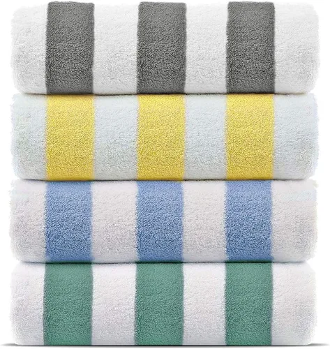 Vista 3 de Chakir Turkish Linens Paquete de 4 toallas de playa 100 % algodón de alta calidad con rayas gruesas estilo cabaña turca (gris, 30 x 60 pulgadas)