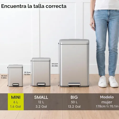 Vista 3 de EKO Madison - Cubo de basura de acero inoxidable cepillado de 1.6 galones o 6 litros, cubo de basura o cubo de reciclaje, forro interior extraíble