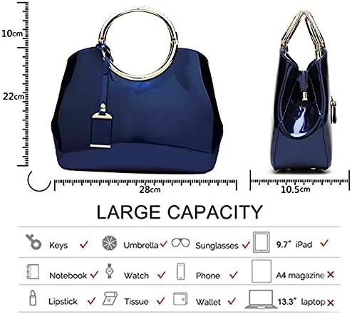 Vista 4 de Bolsos de mujer, bolsos con asa superior para mujer, bolsos de hombro elegantes de charol para el trabajo, boda, compras, citas